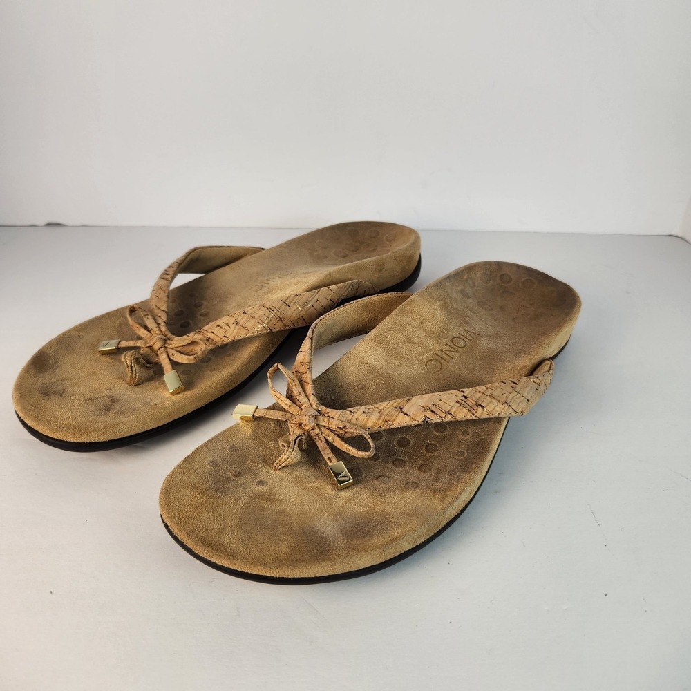 Vionic Women's Bowed Thong Comfy Tan Sandals‎ Size 11